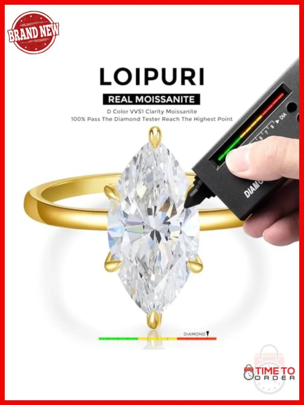4CT Marquise Cut Moissanite Engagement Ring, 14K Gold Plated Solitaire, Size 8